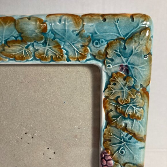 Vintage Ceramic Grape Vine Cluster Leaves Picture Photo Frame Terragrafics 5"X7" - Picture 4 of 16